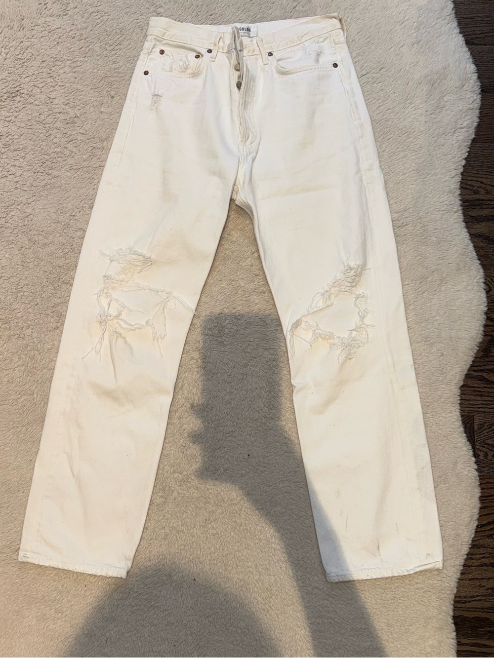 Agolde Off-White Distressed Straight Jeans